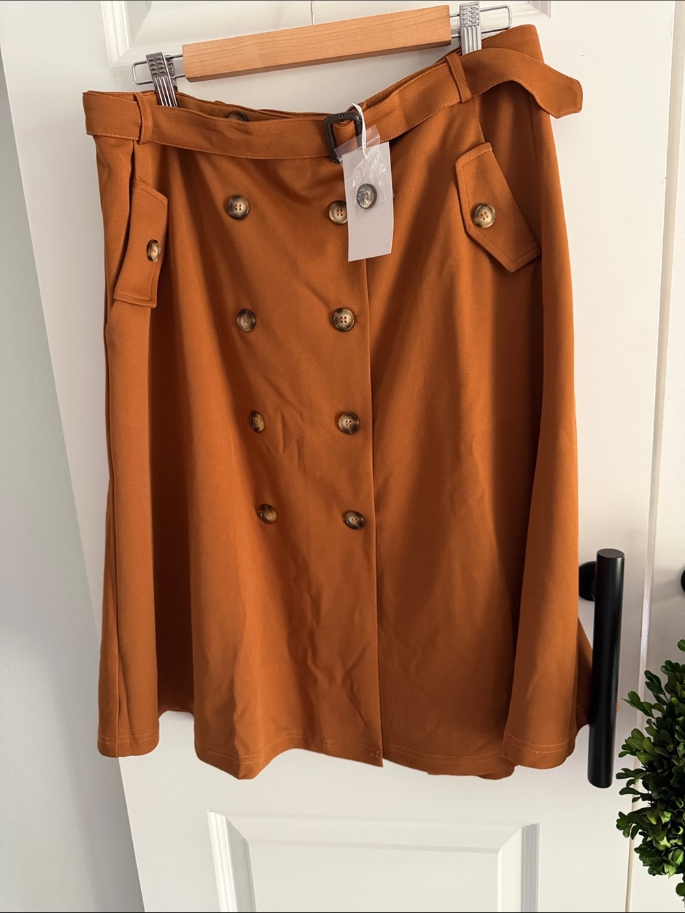 Rust Brown Button-Front A-Line Skirt XL